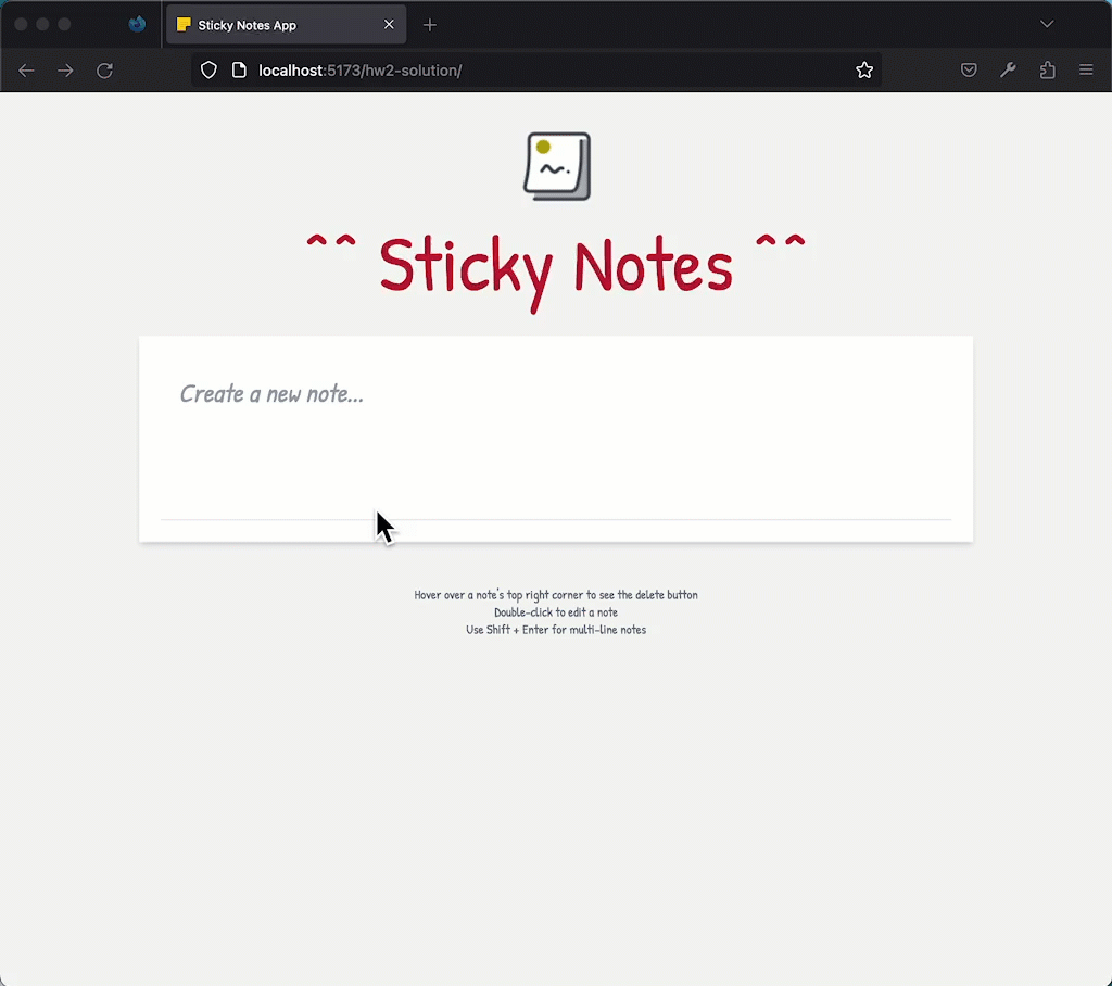 HW2 StickyNotes App FullStack JavaScript