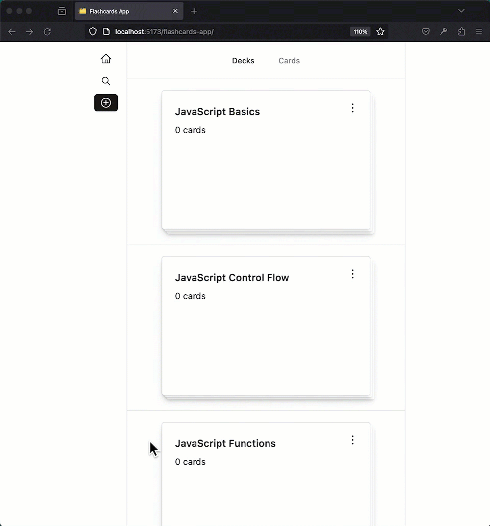 HW5 Flashcards App FullStack JavaScript